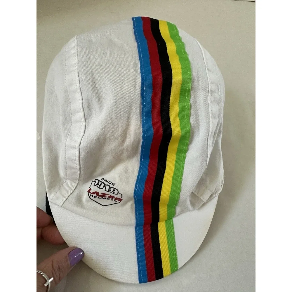 Lazer Helmets Cycling Since 1919 Cap Hat White Colored Racing Stripes Front Logo